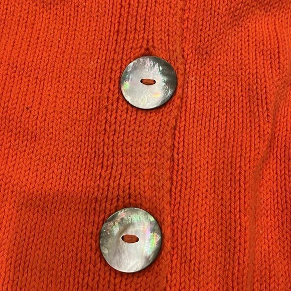 [L]Pure HandKnit orange Drop Shoulder SS Cotton Button Down Sweater - Picture 8 of 8